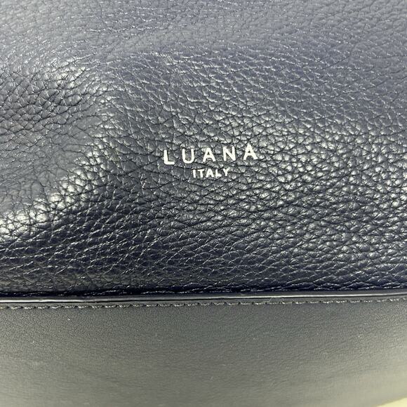 Luana Italy Leather Bucket Hobo Bag Navy Blue Leather Silver Tone Hardware New - Picture 11 of 13